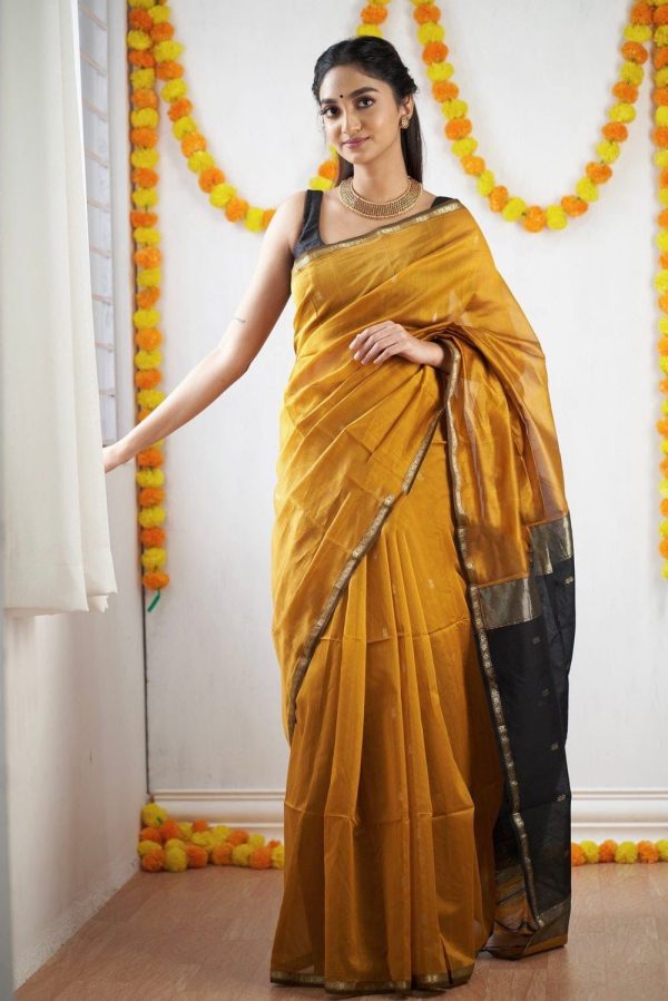 Aesthetically Pleasing Yellow Color Soft Lilan Slab Saree