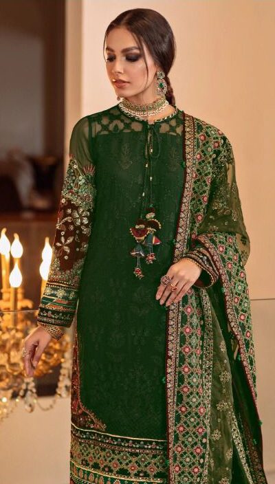 Aglow Green Color Georgette Embroidery Stone work Sharara Suit