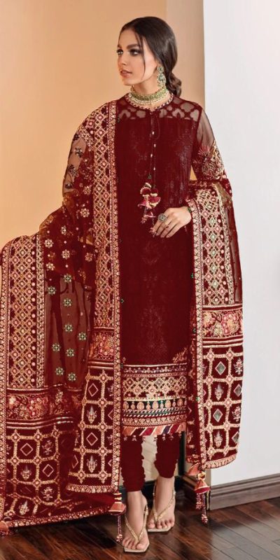 Aglow Maroon Color Georgette Embroidery Stone Work Sharara Suit