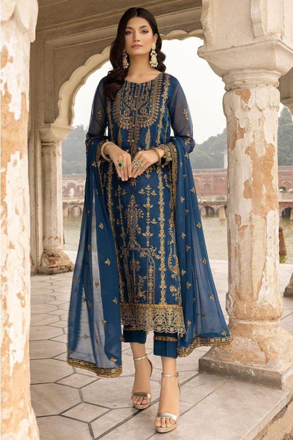 Alluring Persian Blue Color Georgette Embroidered Sequence Work Salwar Suit