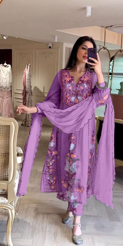 Awesome Violet Color Georgette Embroidery Work Salwar Suit