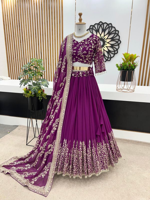 Beautiful Purple Color Faux Georgette With Embroidery Sequence Work Lehenga Choli