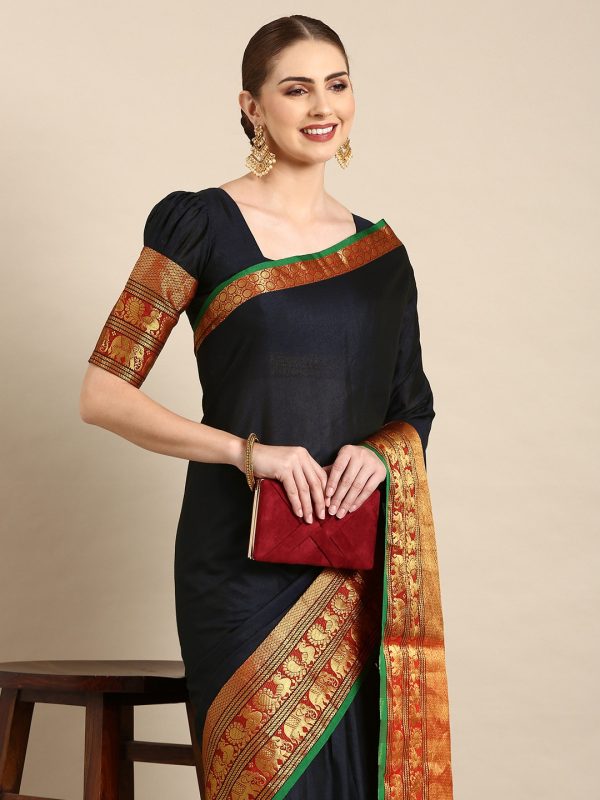 Brilliant Black Color Narayan Pet Zari Weaving Work Saree