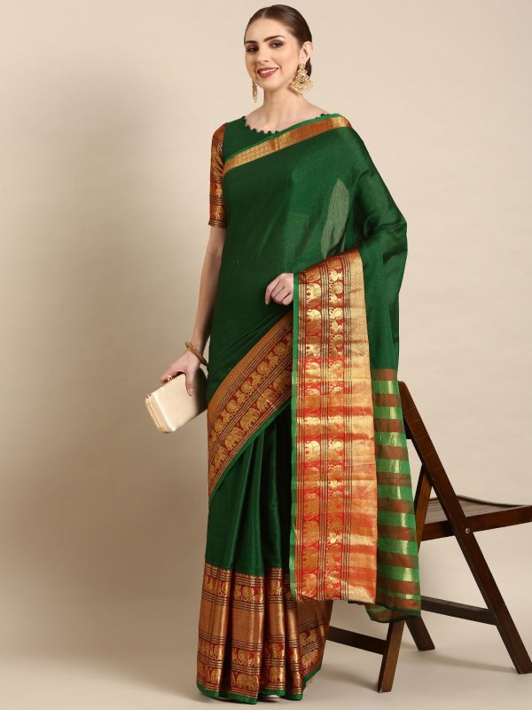 Brilliant Stone Green Color Narayan Pet Zari Weaving Work Saree