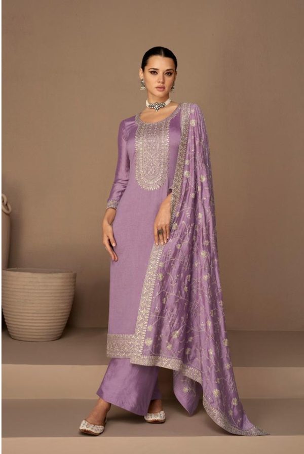 Charming Purple Color Sequence Embroidery Stone Work Straight Salwar Suit