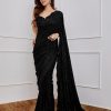 Black Georgette Embroidery Sequins Work Saree