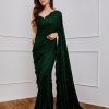 Bottle Green Georgette Embroidery Sequins Work Saree