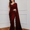 Maroon Georgette Embroidery Sequins Work Saree
