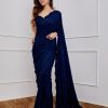 Navy Blue Georgette Embroidery Sequins Saree