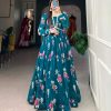 Pine Green Floral Georgette Printed Gown