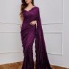 Wine Georgette Embroidery Sequins Work Saree