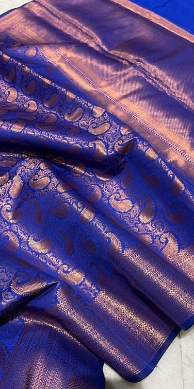 Dazzling Royal Blue Color Soft Lichi Silk Border And Rich Pallu Saree