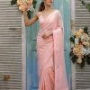 Elegant Pink Color Georgette Rainbow Sequence Work Saree