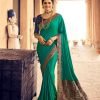 Rama Green Georgette Lace Saree