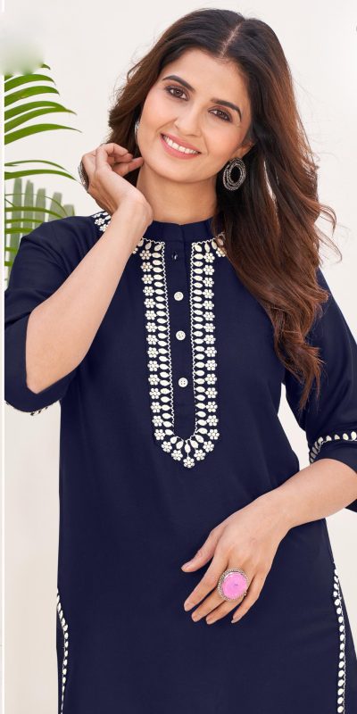 Fashionable Black Color Heavy Rayon With Embroidery Kurti