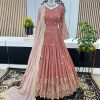 Graceful Peach Color Georgette Embroidery Sequence Work Gown