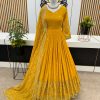 Graceful Yellow Color Georgette Embroidery Sequence Work Gown