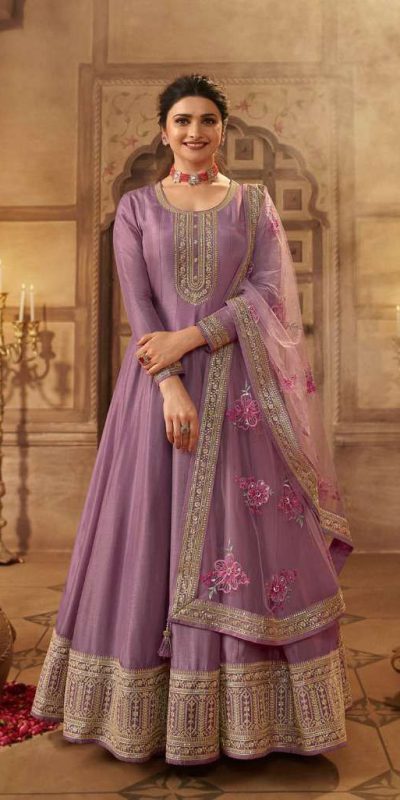 Grand Look Purple Color Dola Silk +Embroidery Work Anarkali Suit