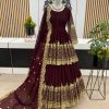 Dark Maroon Faux Georgette Sequin Lehenga