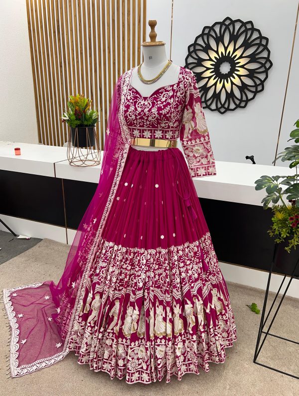 Buy Rani Pink, Purple And Red Chanderi Lehenga With Embroidered Blouse And  Organza Dupatta Set -Set Of 3 by Designer PANTS AND PAJAMAS for Women  online at Kaarimarket.com