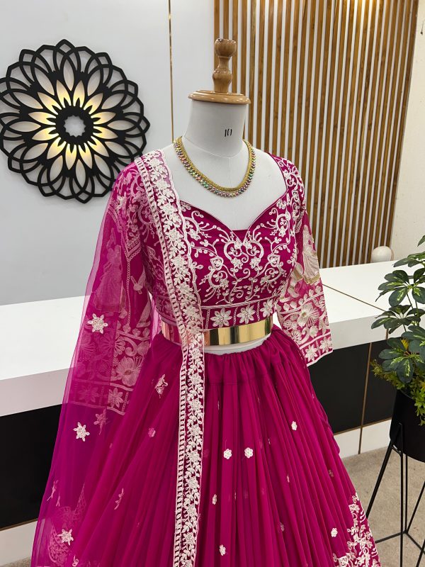 Rani Pink Bollywood Designer Bridal Lehenga Choli With Flower Design  Premium Velvet, Dori & Zari Embroidery, Indian Wedding, USA Shipping - Etsy