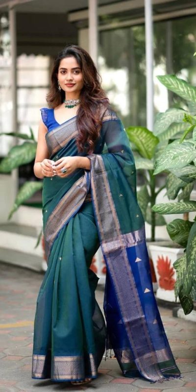 Nice-Looking Teal Blue Color Soft Banarasi Lichi Silk Saree