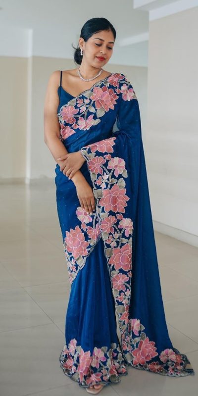 Nice Royal Blue Color Heavy Rangoli with Multi embroidery Saree