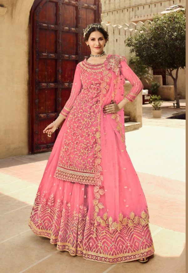 Artful Pink Color Soft net + Embroidery work + Sequence Georgette With Embroidery Work Lehenga Choli