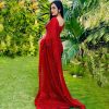 Red Georgette Embroidered Sequin Saree