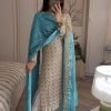 White Sequence Work Salwar Suit with Sky Blue Dupatta