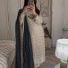 White Sequence Work Salwar Suit with Black Dupatta