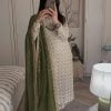 White Sequence Salwar Suit with Mehndi Dupatta