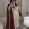 White Sequence Work Salwar Suit with Maroon Dupatta