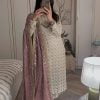 White Sequence Work Salwar Suit with Pink Dupatta