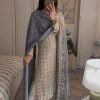 White Sequence Work Salwar Suit with Violet Dupatta