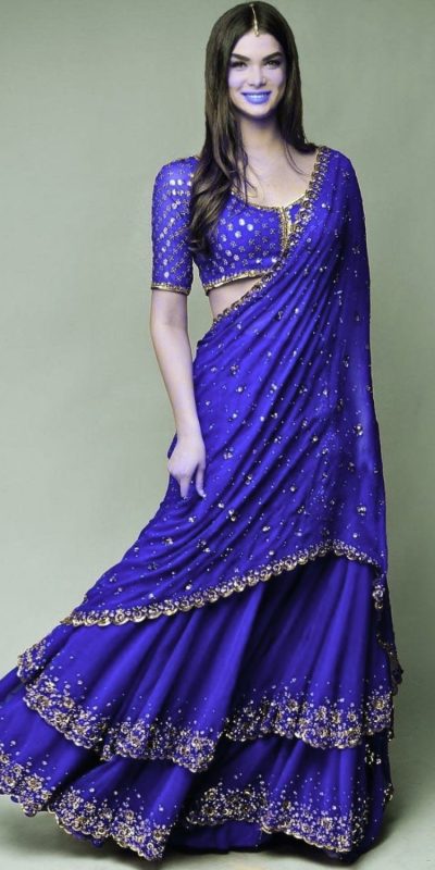 Resplendent Royal Blue Color Trendy Sequence Work Ruffle Lehenga Choli