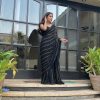 Black Georgette Sequin Work Saree with Piping