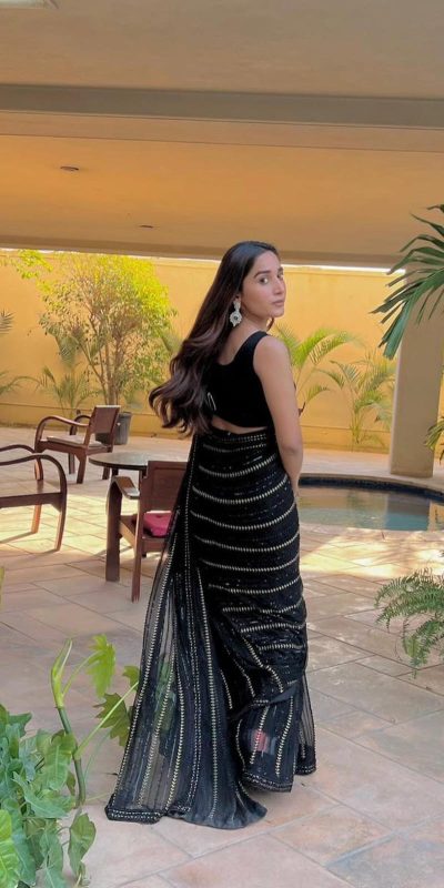 Simple Black Color Georgette Sequence Work With Peiping Saree