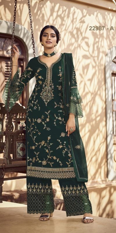 Special Green Color Georgette Embroidery Stone Work Sharara Suit