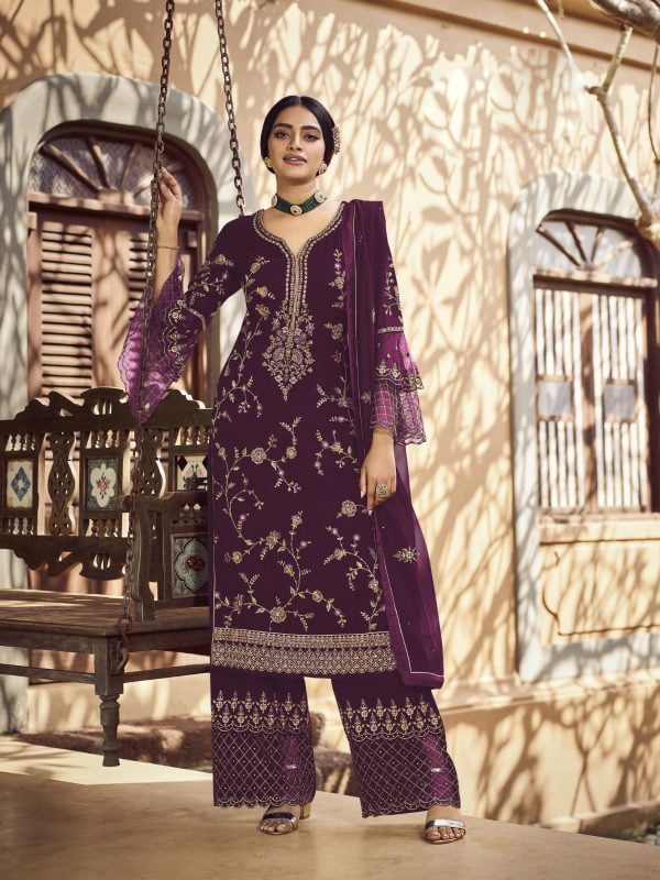 Special Purple Color Georgette with Embroidery work Sharara Suit