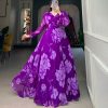 Purple Chiffon Floral Print Party Gown