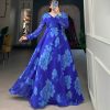 Royal Blue Chiffon Floral Print Party Gown