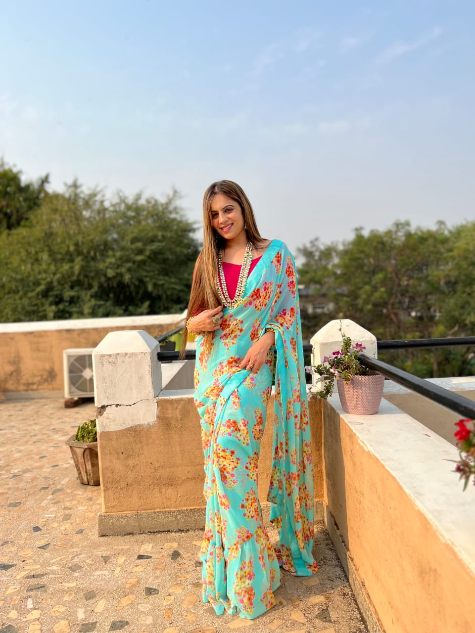 Women's Party Wear Superb Orange Color Pleating Work Saree