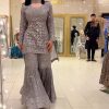 Grey Faux Georgette Embroidered Sharara Suit