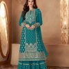 Peacock Blue Georgette Sequins Sharara Suit