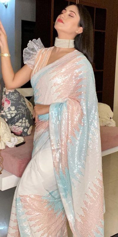 JR 556 White Color Soft georgette shaded sequence work Saree Casual, Party Wear, Wedding, Events Etc. Expected Delivery 4-6 Working Days 1699/- | Sarees, Bollywood Sarees, Creative Sarees, Designer Sarees, Embroidered Sarees, Ethnic Saree, Modern Digital sarees, Party Wear Sarees