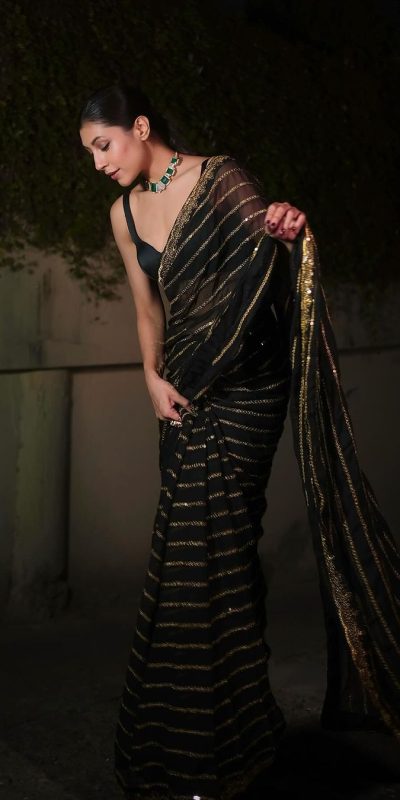 DF 3393 Black Color Georgette With Heavy Sequins Embroidery Work Saree Casual, Party Wear, Wedding, Events Etc. Expected Delivery 4-6 Working Days 1799/- | Sarees, Bollywood Sarees, Creative Sarees, Designer Sarees, Embroidered Sarees, Ethnic Saree, Modern Digital sarees, Party Wear Sarees