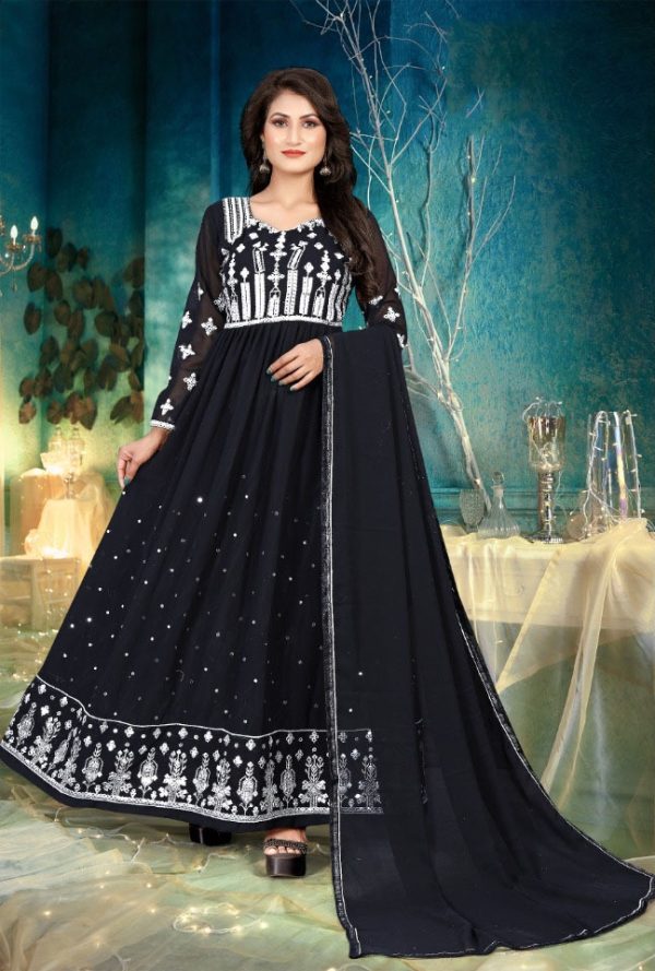 Wonderful Black Color Georgette with Foil Embroidery Stone Work Anarkali Suit