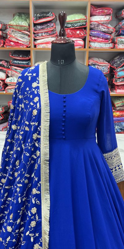 Fashionable Royal Blue Color Pure Soft Faux Georgette Anarkali Suit