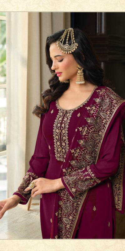 Adorable Purple Color Georgette Embroidery Sequence Work Sharara Suit